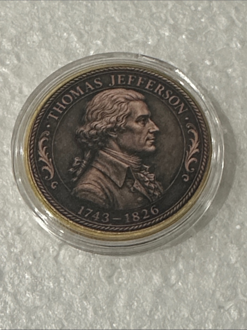 Thomas Jefferson Commemorative Coin Display - Bronze Tone